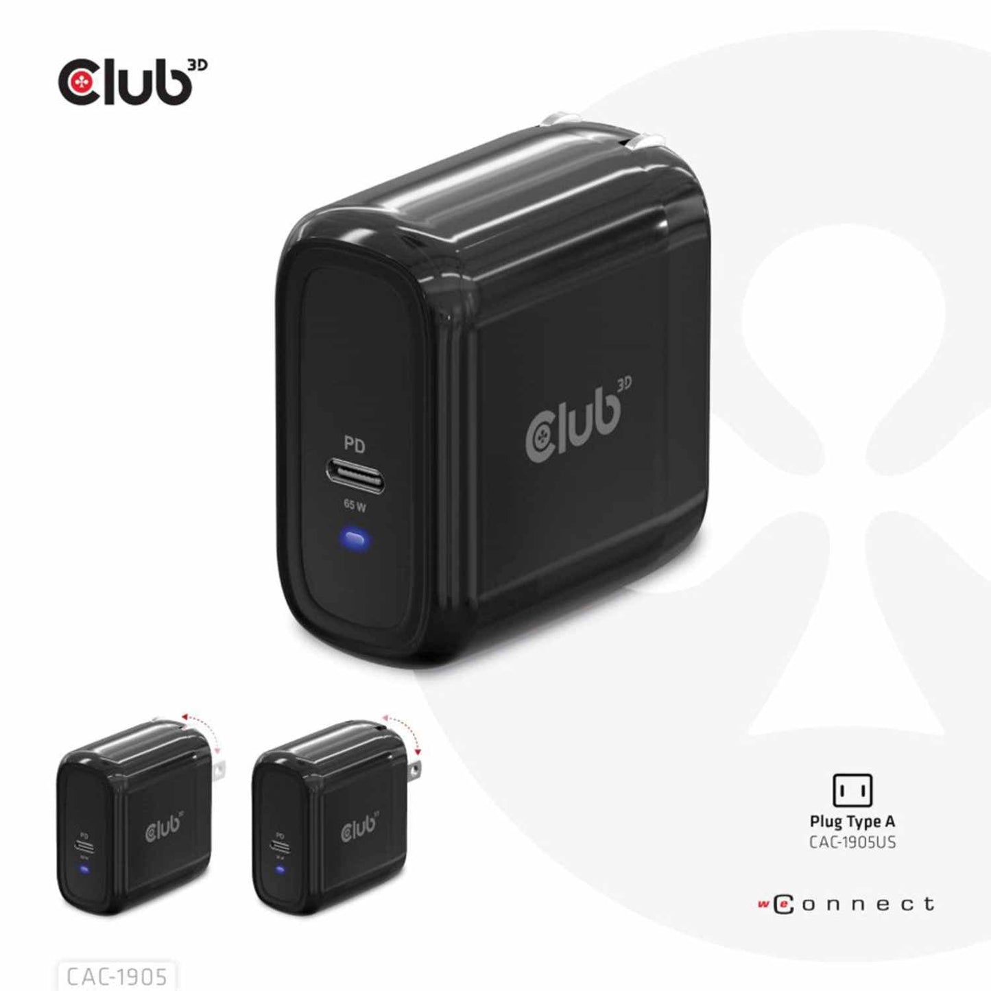 CAC1905 Travel Charger PPS 65W GAN Single Port USB-C and PD Black