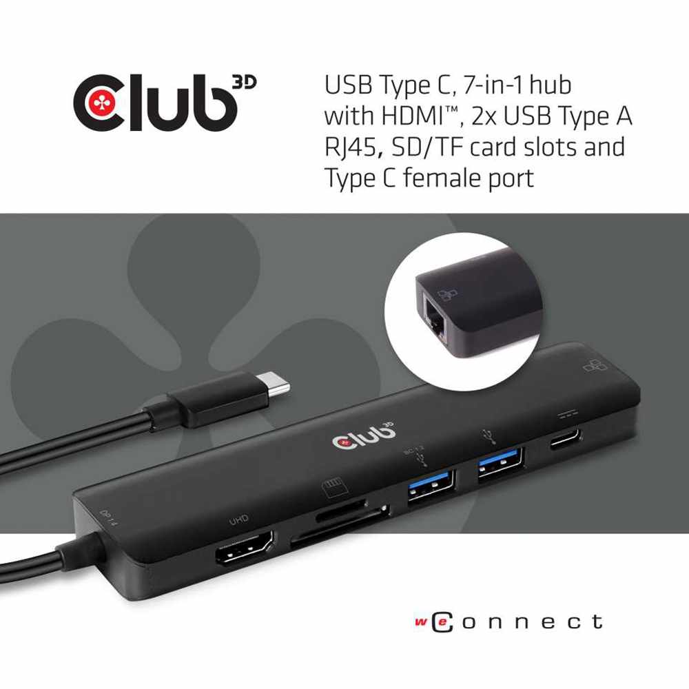 CSV1592 USB-C 7 in 1 Hub to HDMI 4K60HZ+SDTF Card Slot + 2X USB + USB-C PD + RJ45 Gray