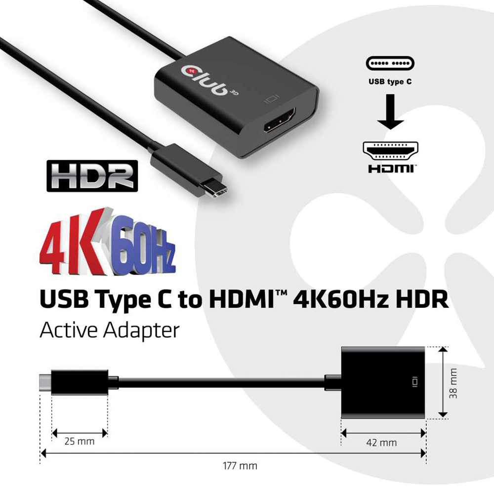 CAC2504 USB-C 3.1 Gen 1 to HDMI 2.0 4K60HZ HDR Active Adapter Black