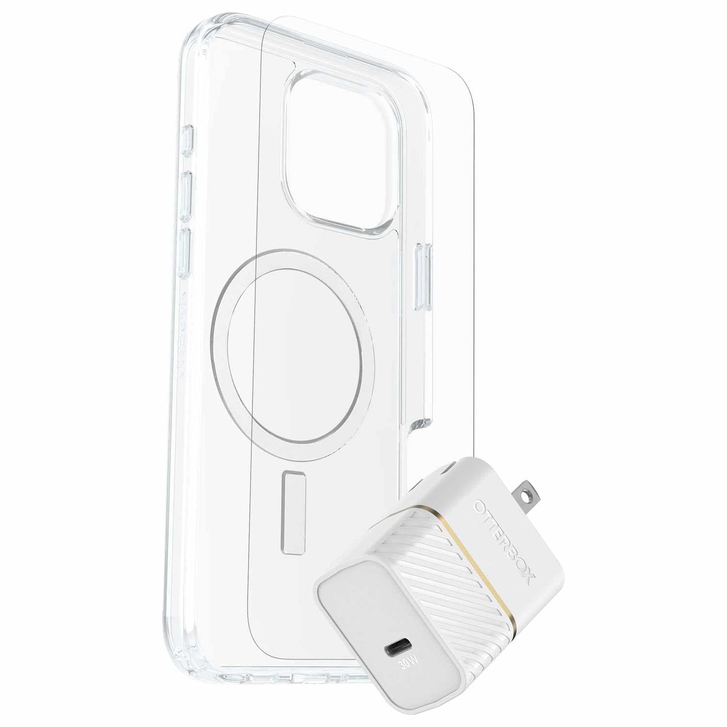 7881434 Protection+Power Kit (Symmetry Clear MagSafe w/Glass + Wall Charger 30W White) iPhone 16 Pro Max Clear