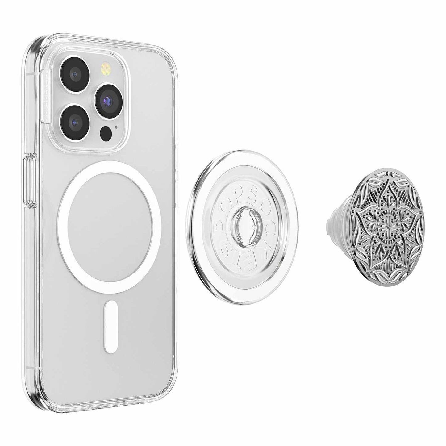 807539 PopGrip for MagSafe Round with Adapter Ring Enamel Silver Mandala