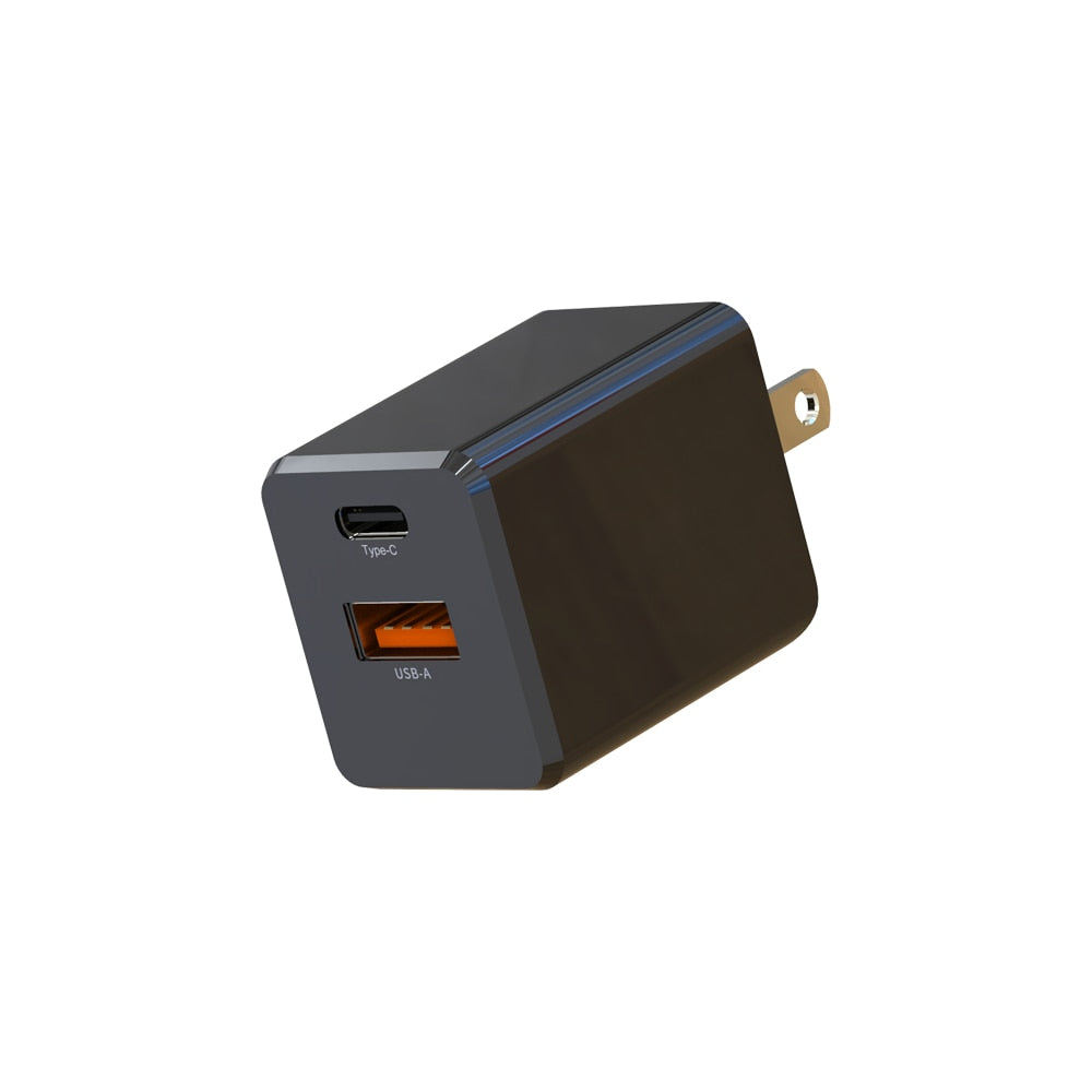 Blu Element Wall Charger Dual USB-C 20W PD and USB-A Black in Bulk Packaging