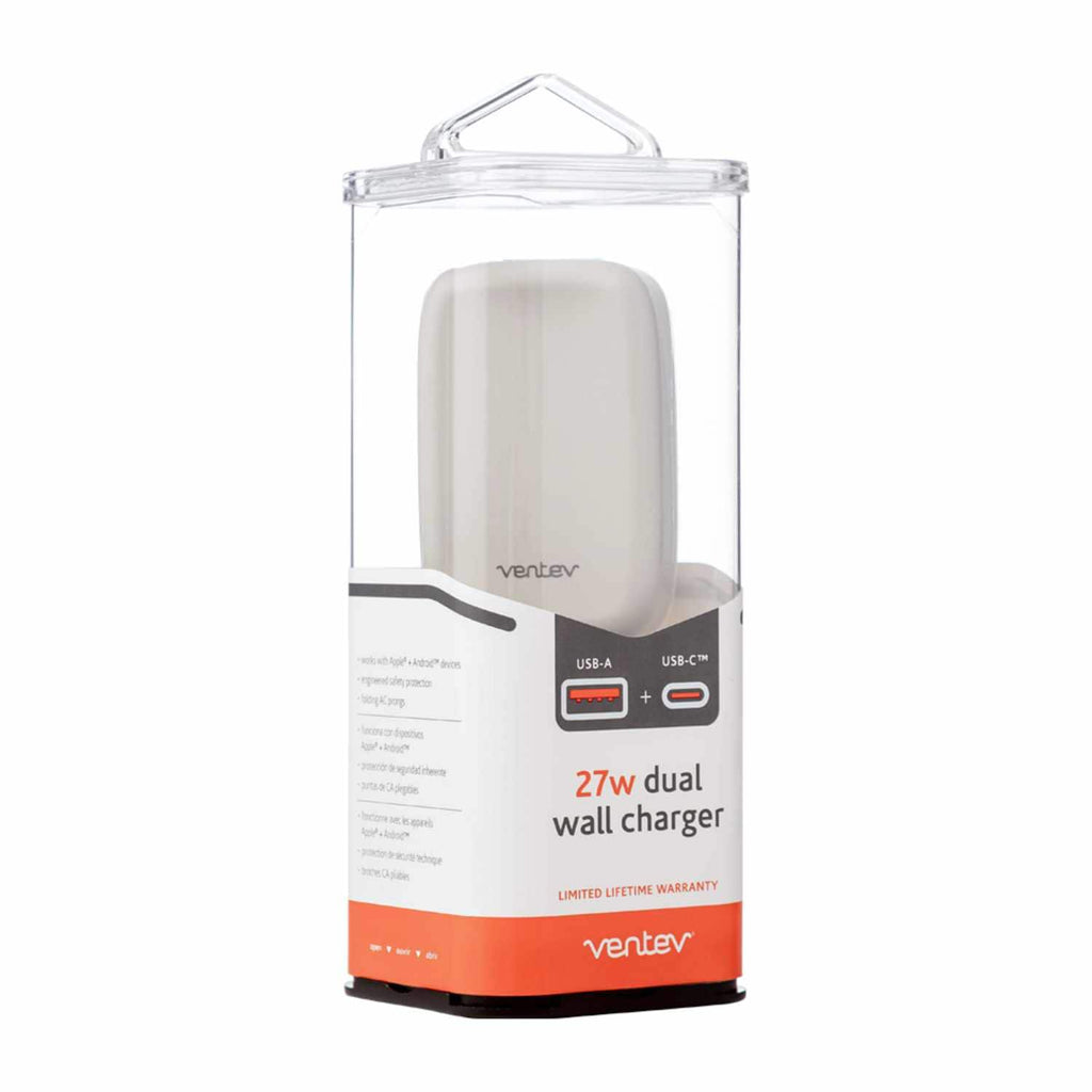 Ventev Wall Charger USB-C and USB-A Ports 27W White