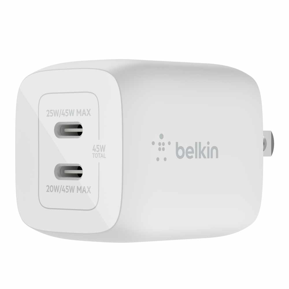Belkin BoostCharge Wall Charger 45W PPS 2-Ports USB-C GaN White