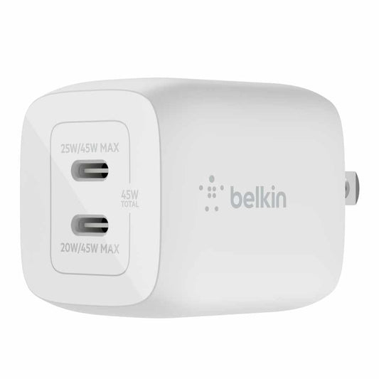 WCH011dqWH BoostCharge Dual USB-C GaN Wall Charger 45W White