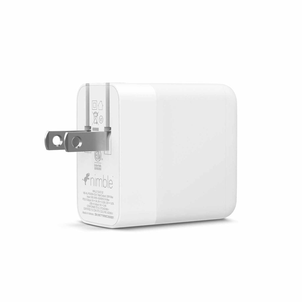 Nimble Wally Duo Wall Charger 32W PD 2-Ports USB-A/USB-C White