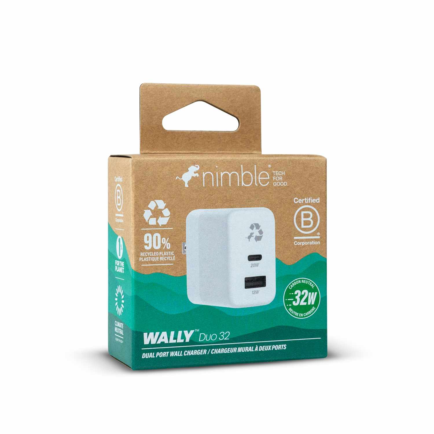 Nimble Wally Duo Wall Charger 32W PD 2-Ports USB-A/USB-C White