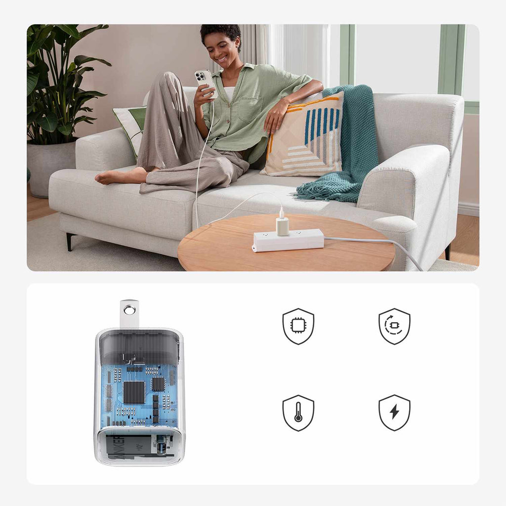 Anker Nano Wall Charger 30W USB-C White with USB-C AKSD Brained 3ft Cable