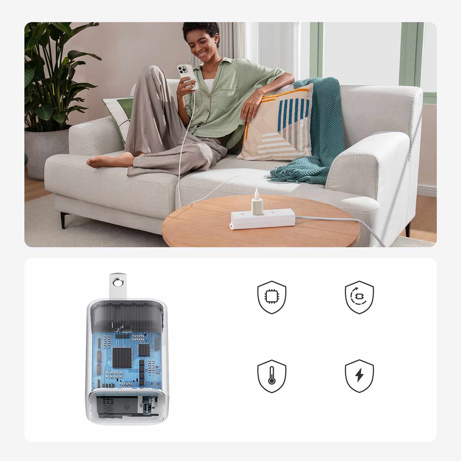 Anker Nano Wall Charger 30W USB-C White with USB-C AKSD Brained 3ft Cable