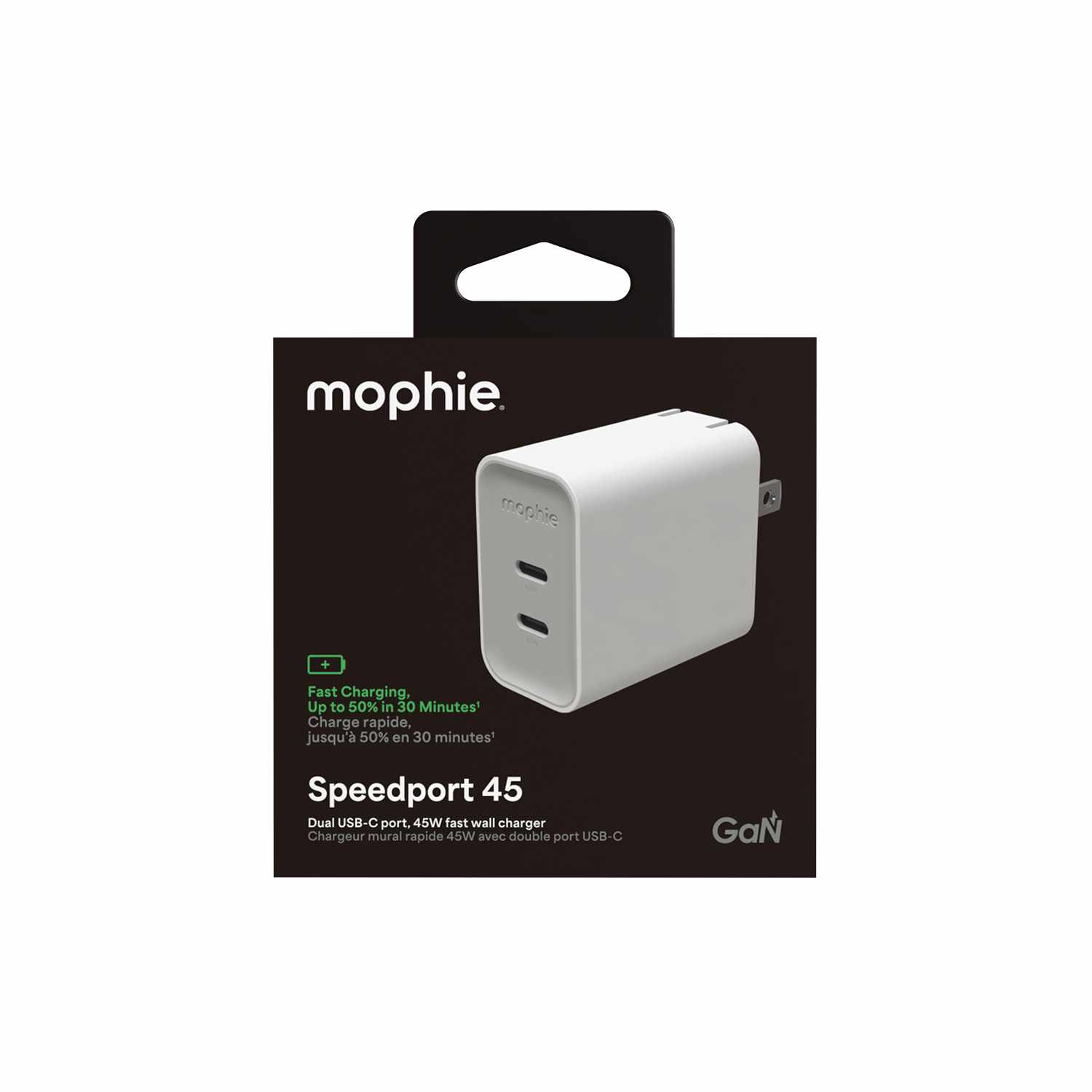 mophie Wall Charger 45W PD 2-Port USB-C White - GekkoTech