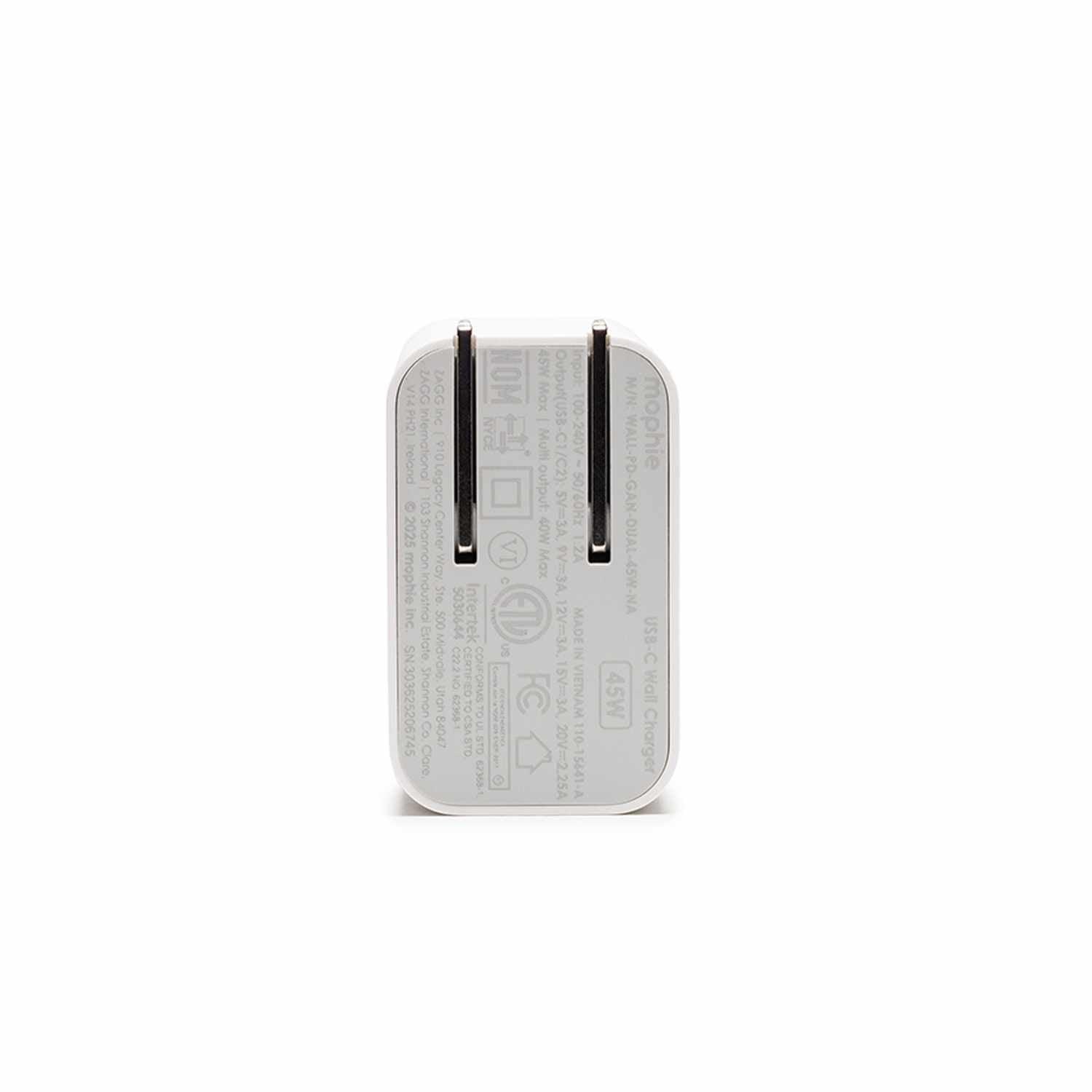 mophie Wall Charger 70W PD 2-Port USB-C White