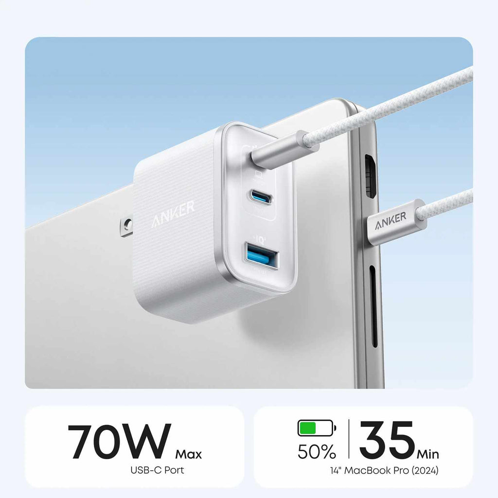 Anker Nano 70W 3-Port USB-C Wall Charger with USB-C Cable Black Stone