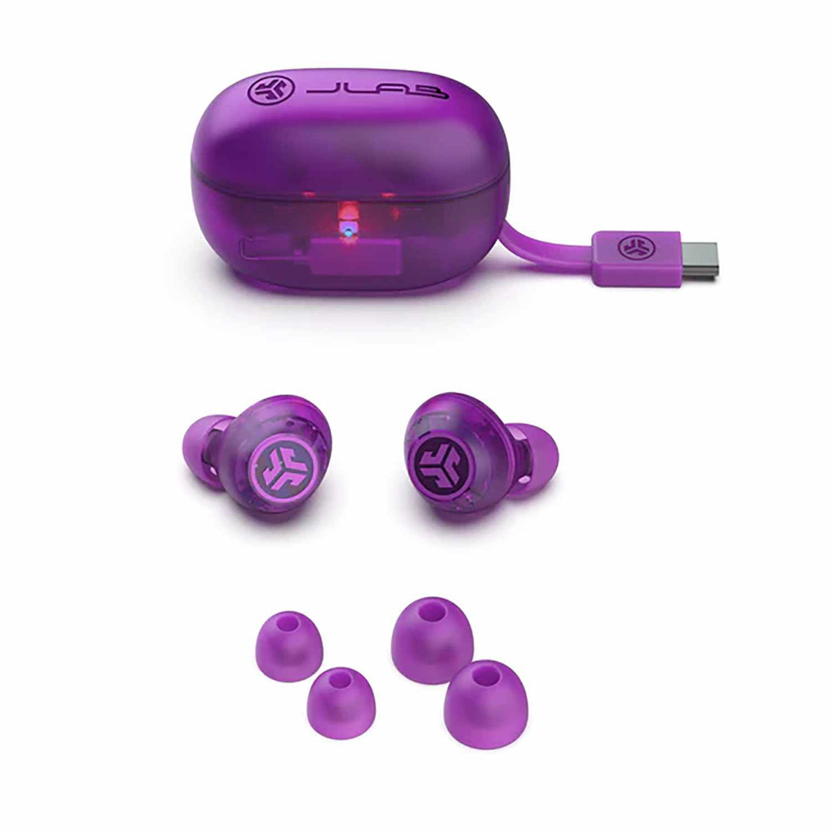JLab Go Pop True Wireless Earbuds with Active Noise Cancellation Transparent Purple
