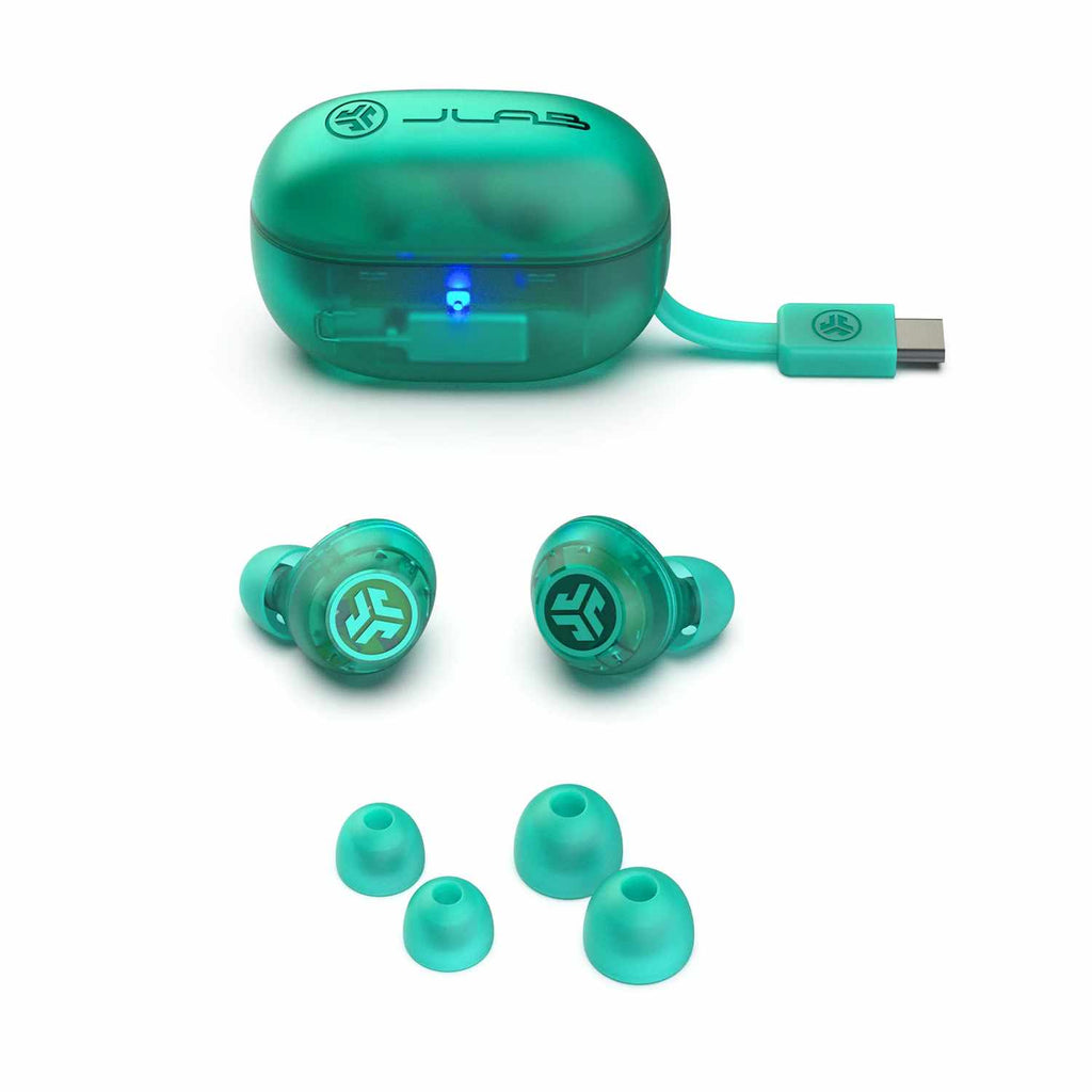 JLab Go Pop True Wireless Earbuds with Active Noise Cancellation Transparent Teal