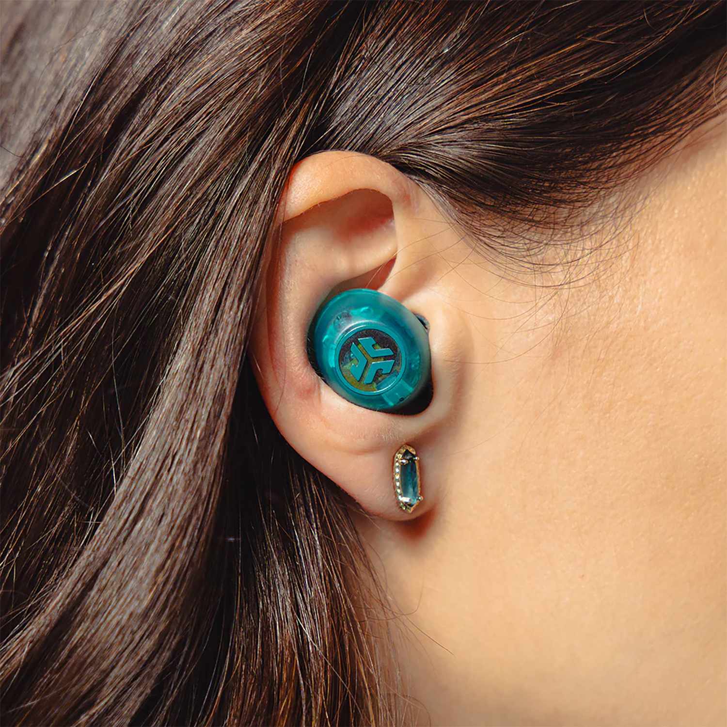 JLab Go Pop True Wireless Earbuds with Active Noise Cancellation Transparent Teal