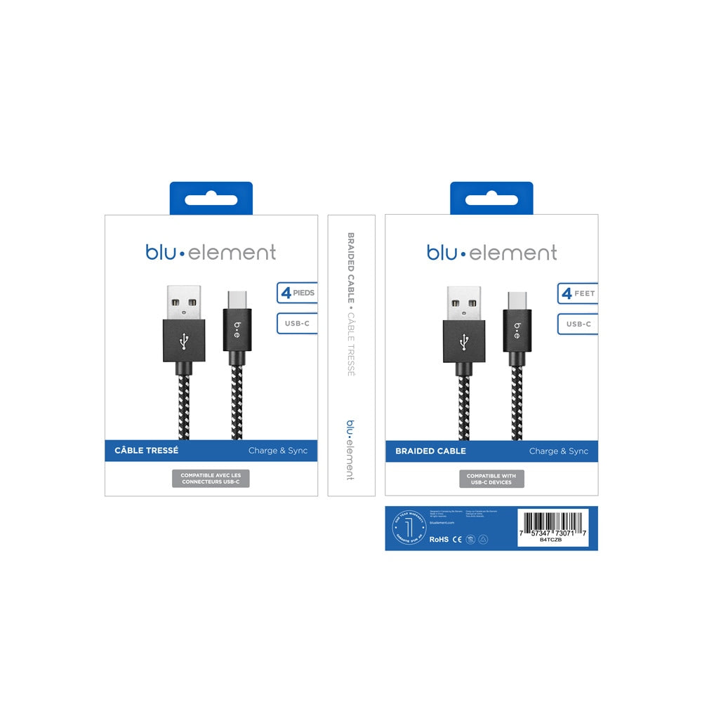Blu Element Braided Charge/Sync USB-C to USB-A Cable 4ftZebra