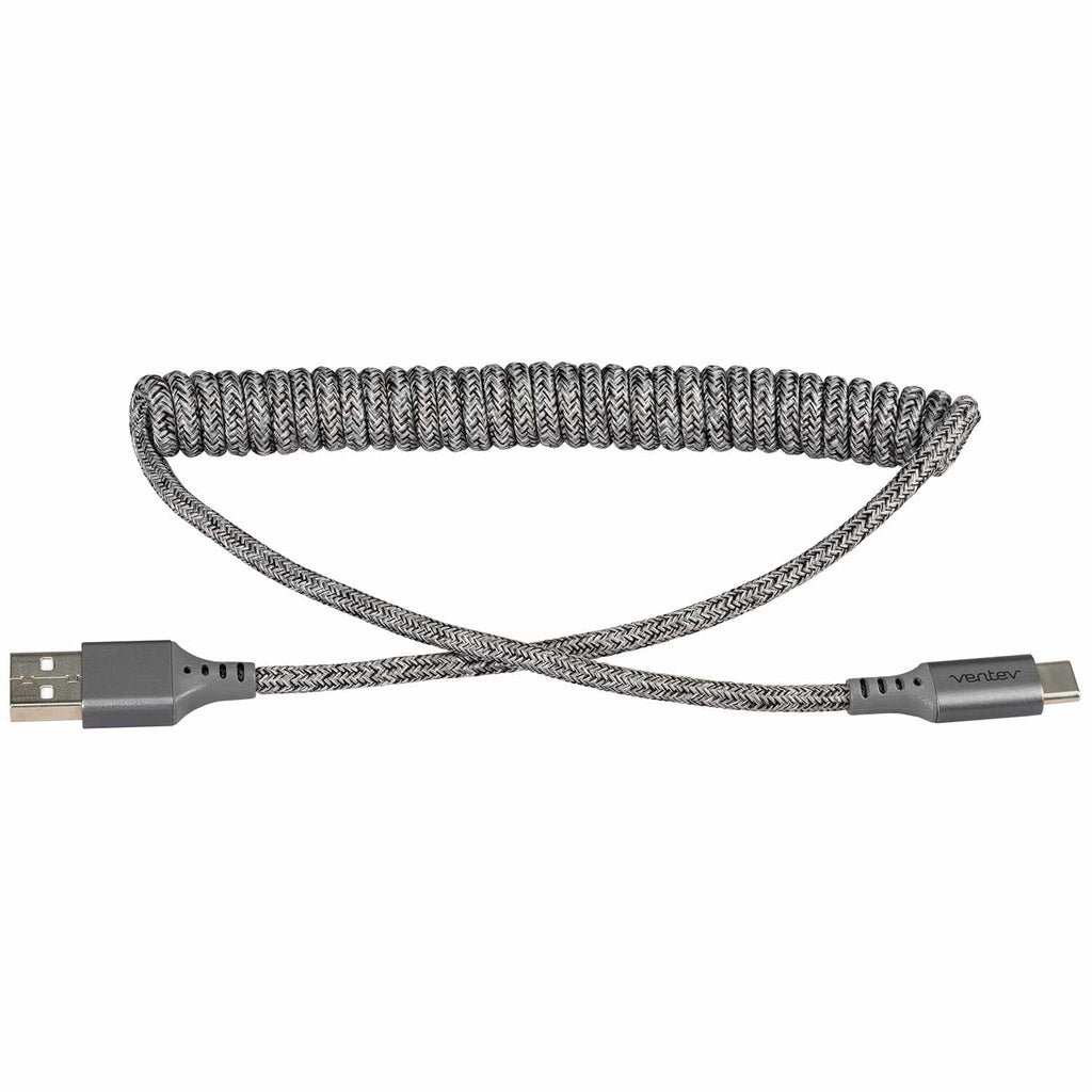Ventev USB-A to USB-C Coiled Cable 1ft Grey - GekkoTech