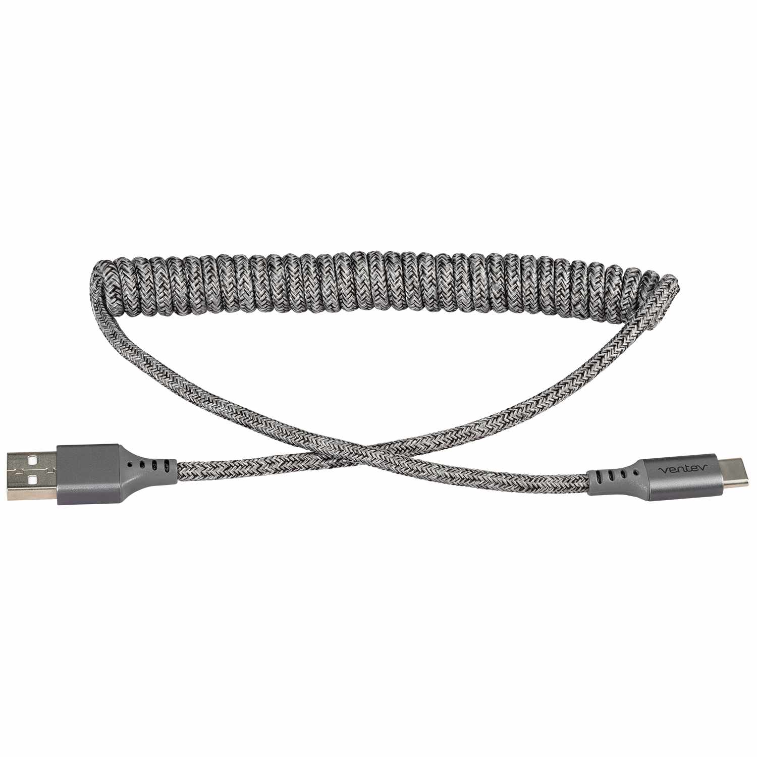 Ventev USB-A to USB-C Coiled Cable 1ft Grey - GekkoTech