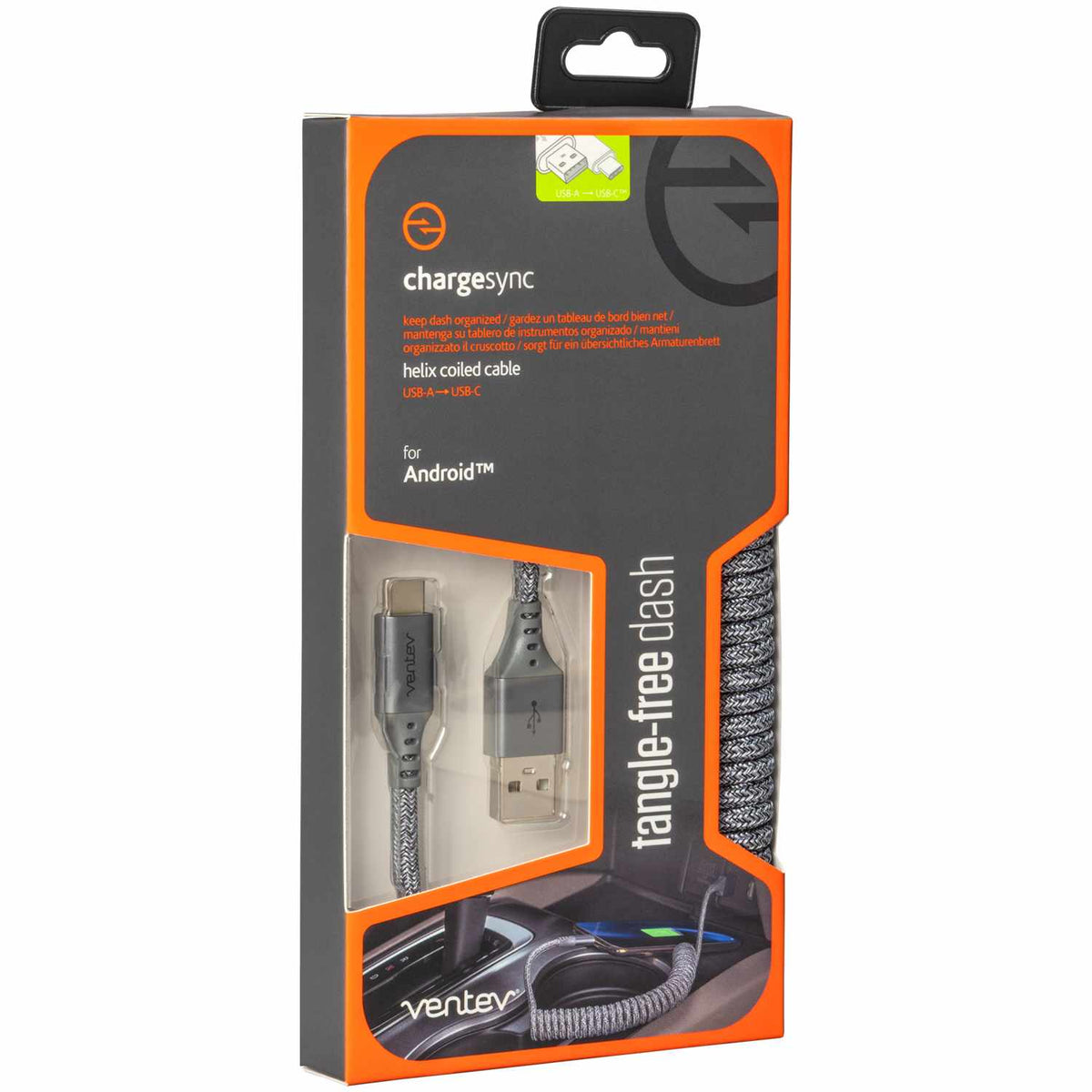 Ventev USB-A to USB-C Coiled Cable 1ft Grey