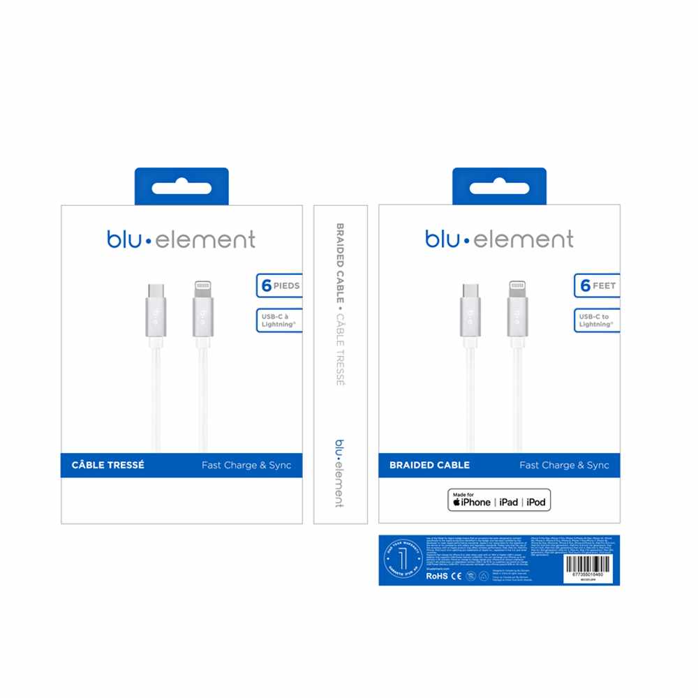 BEC2CL6W Braided Charge/Sync USB-C to Lightning Cable 6ft White