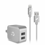 Nimble Wally Duo Wall Charger 12W 2-Ports USB-A with USB-A to Lightning cable Silver