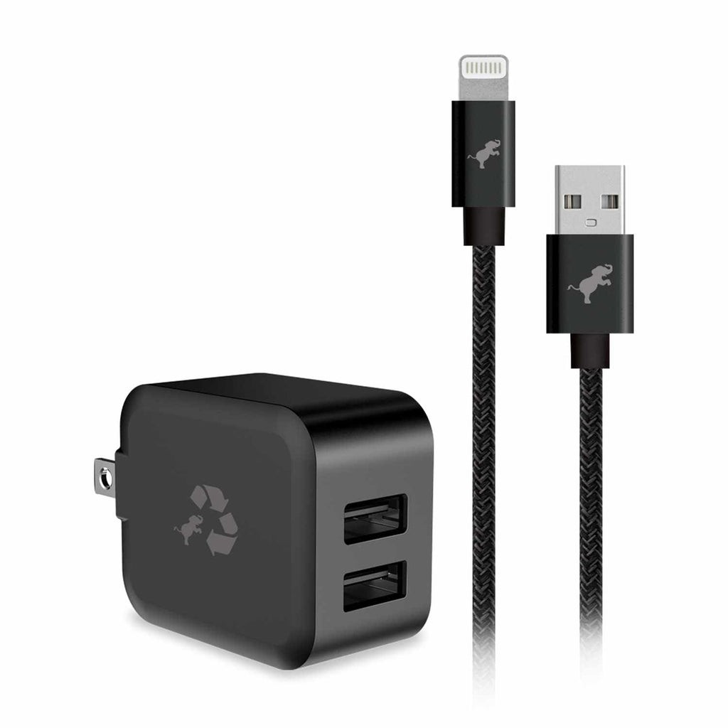 Nimble Wally Duo Wall Charger 12W 2-Ports USB-A with USB-A to Lightning cable Black