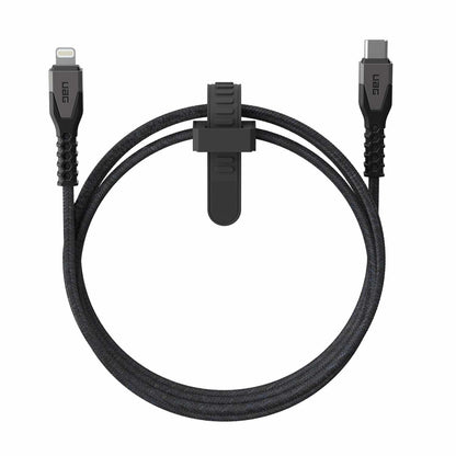 9B4414114030 Rugged Kevlar Core USB-C to Lightning Charge/Sync Cable 5ft Black/Grey