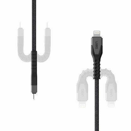 9B4414114030 Rugged Kevlar Core USB-C to Lightning Charge/Sync Cable 5ft Black/Grey