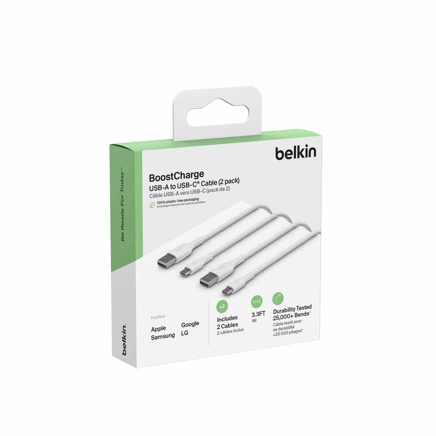 CAB001bt1MWH2PK BoostCharge USB-C to USB-A Cable 1mt (2 Pack) White