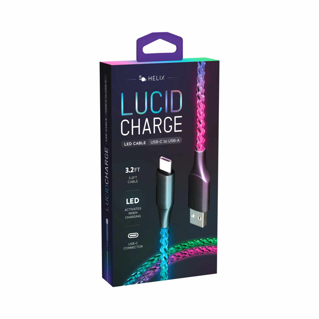 Helix/Retrak Lucid Charge LED USB-A to USB-C Cable 3.2ft  Multi-Color