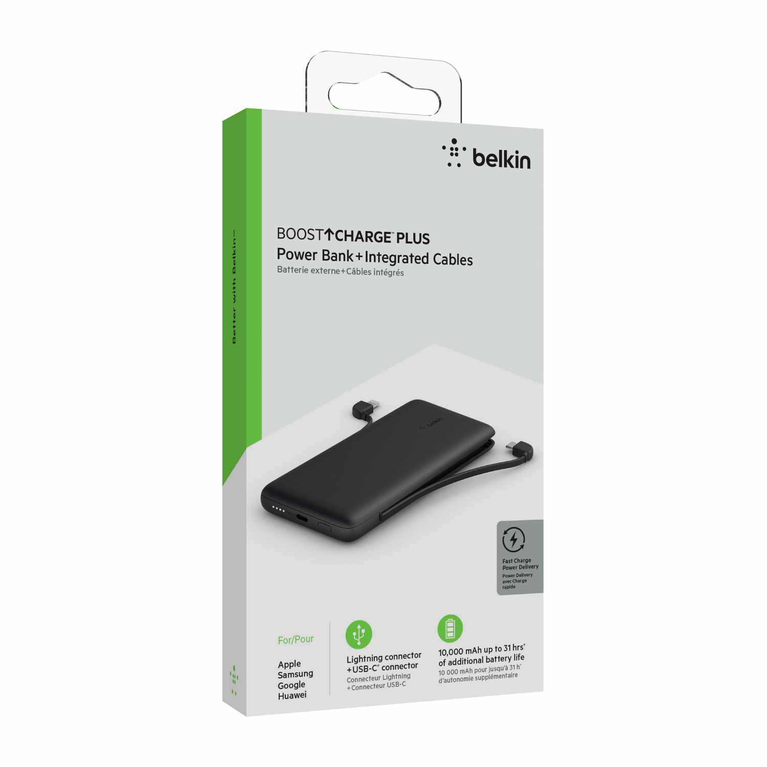 Belkin BoostCharge Plus Power Bank 10.000 mAh with integrated USB-C and Lightning cable Black