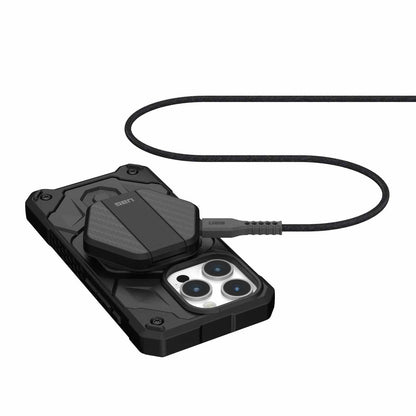 9B4410114042 Rugged Wireless Charging Pad with Kickstand and USB-C Cable for MagSafe 15W Black/Carbon Fiber