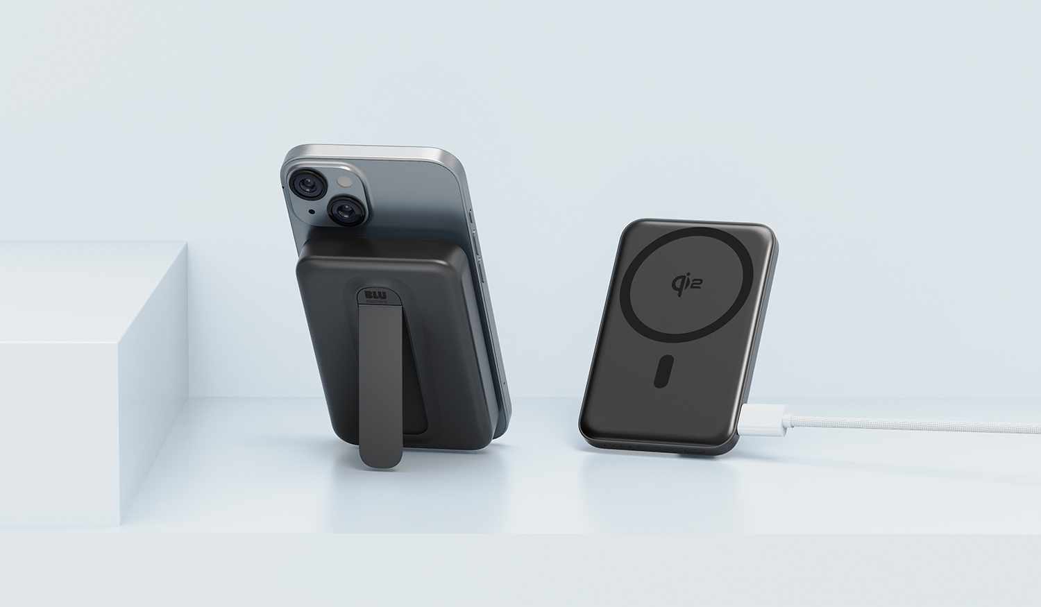 Blu Element Qi2 SLIM Wireless Power Bank with Kickstand 10K Black