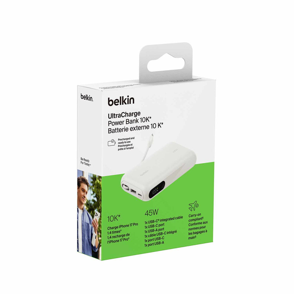 Belkin Ultracharge Power Bank 10.000 mAh 45W with Display and Cable Integrated White
