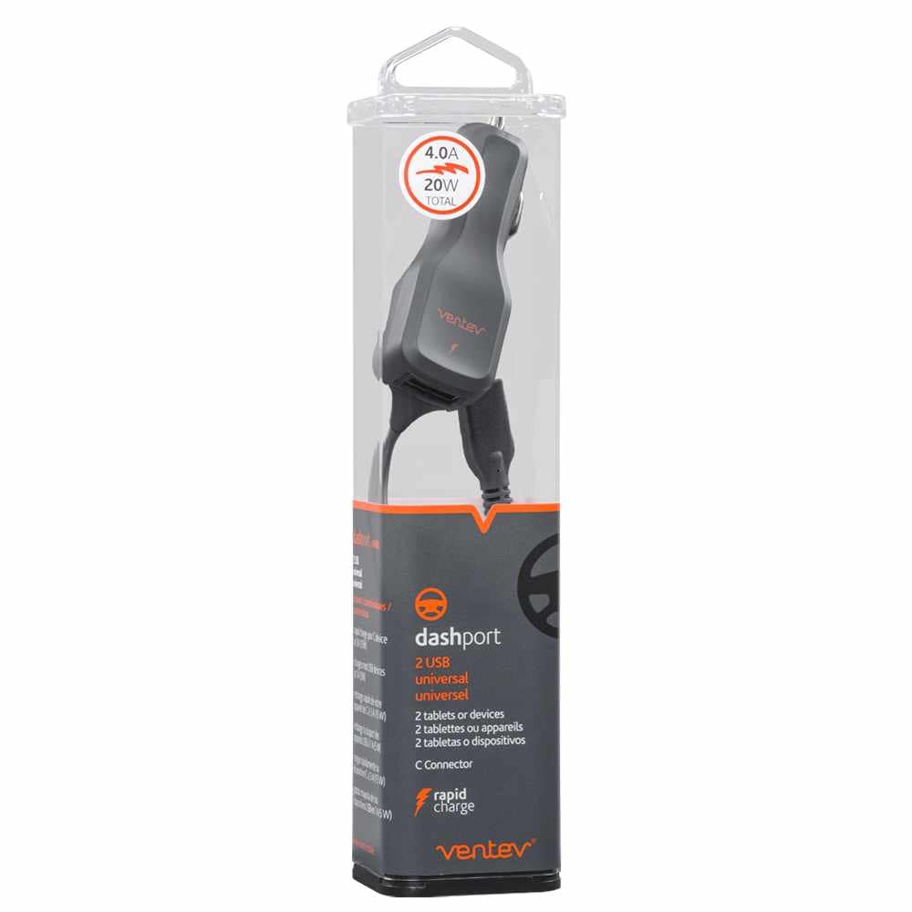 R2400TYPCVNV Car Charger USB-C 4A w/Extra USB Cable Black