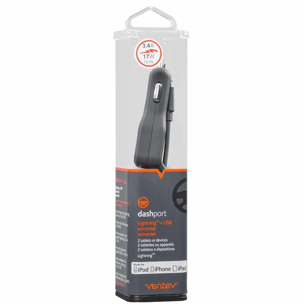 R2400TYPCVNV Car Charger USB-C 4A w/Extra USB Cable Black