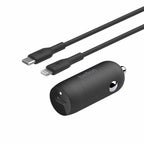 Belkin Boost Charge Car Charger 30W PD/PPS USB-C with USB-C to Lightning Cable Black