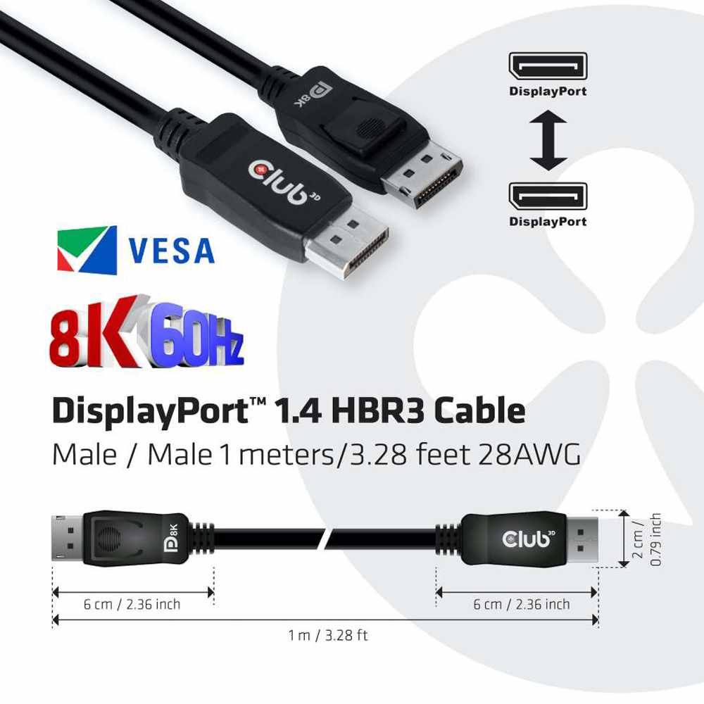 CAC2067 DisplayPort 1.4 HBR3 Cable M/M 1m/3.28ft Black