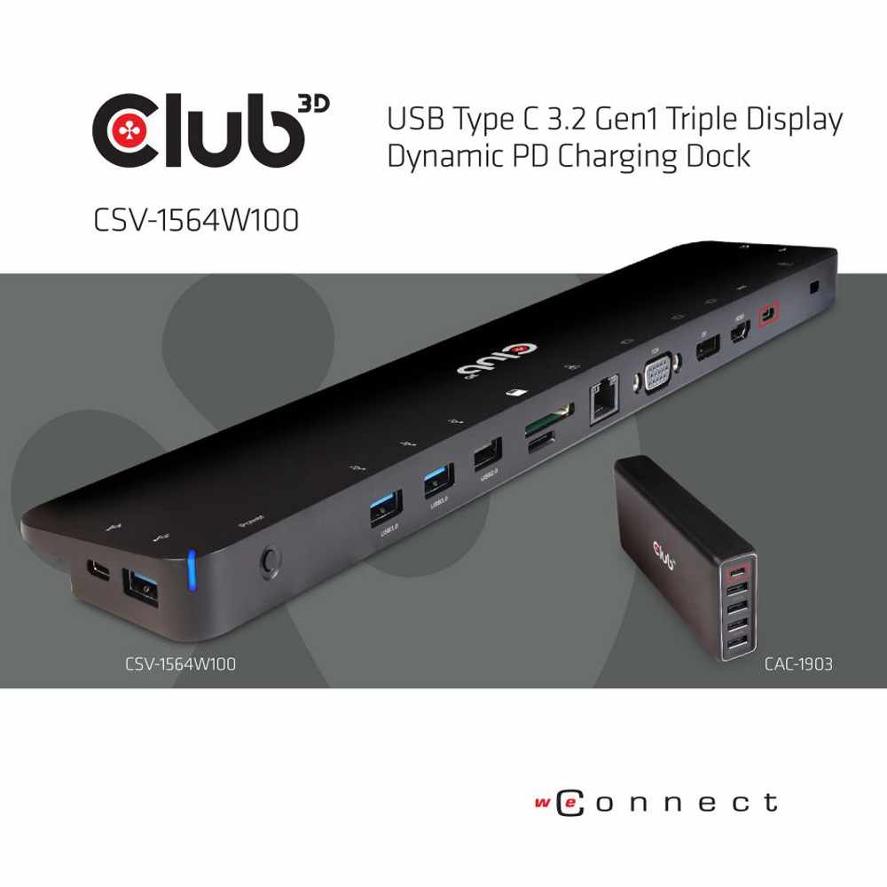 CSV1564W100 USB 3.2 Gen1 Type-C Triple Display PD Charging Dock Black