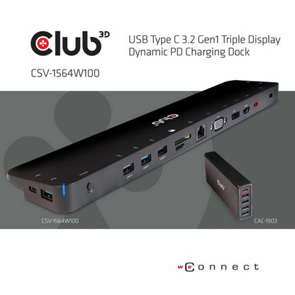 CSV1564W100 USB 3.2 Gen1 Type-C Triple Display PD Charging Dock Black