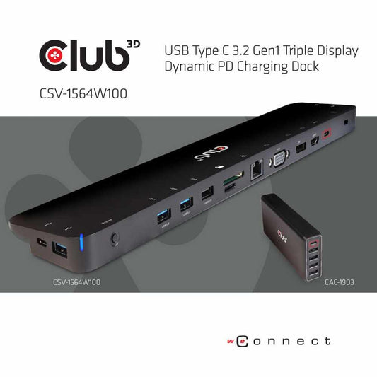CSV1564W100 USB 3.2 Gen1 Type-C Triple Display PD Charging Dock Black