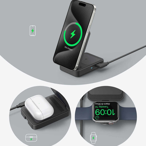 Anker MagGo Qi2 3-in-1 Wireless Charging Station 15W Black