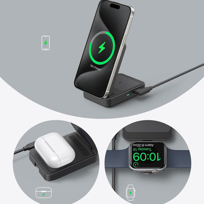 B2557J115 MagGo Qi2 3-in-1 15W Wireless Charging Station with MagSafe Black