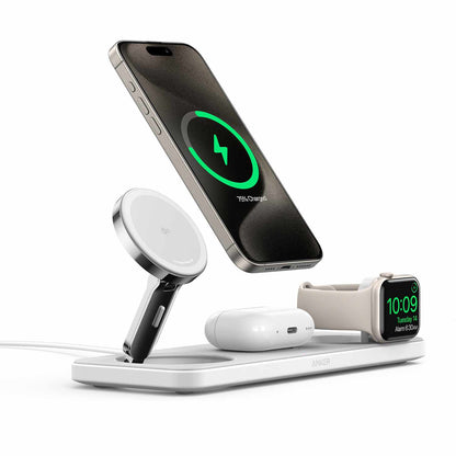 B25M11215 MagGo Qi2 3-in-1 Pad 15W Wireless Charging Station White