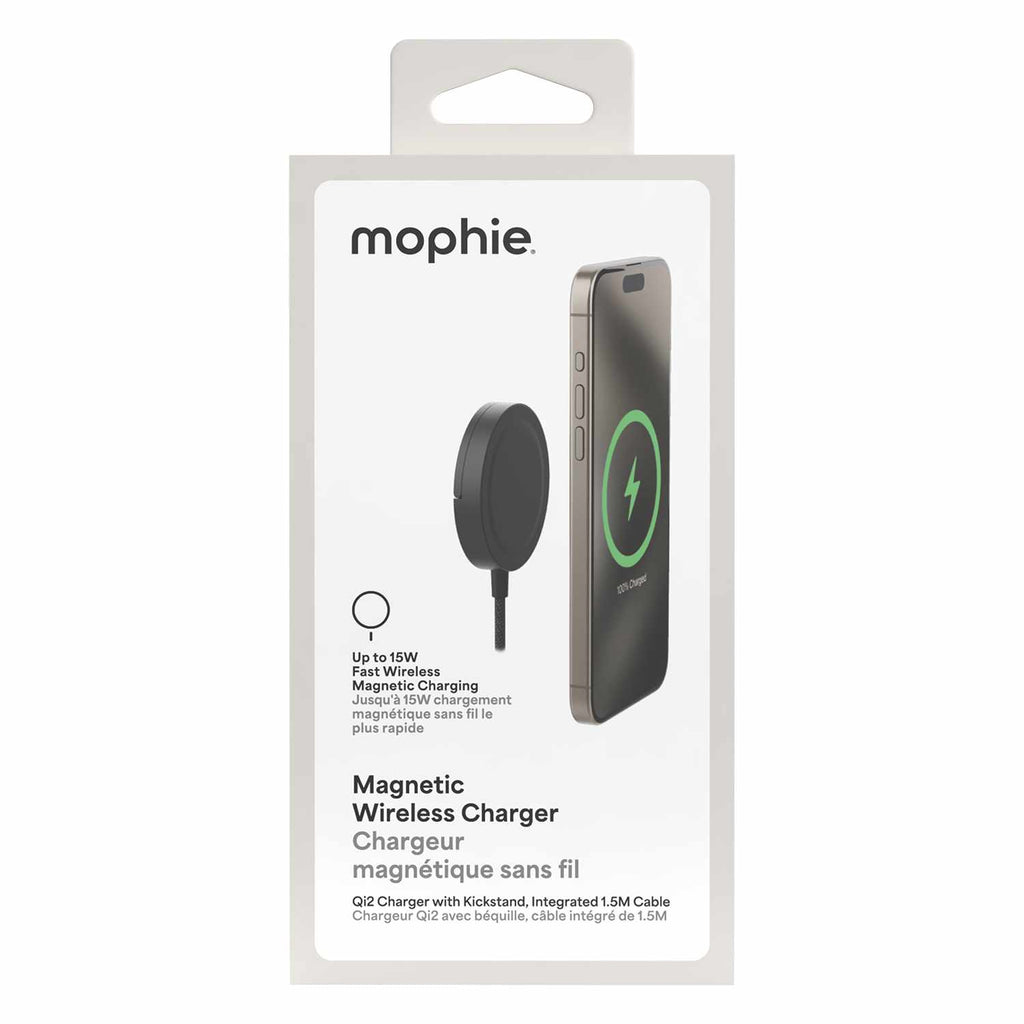 mophie Qi2 Compact Wireless Charger 15W with Built-in Kickstand Black