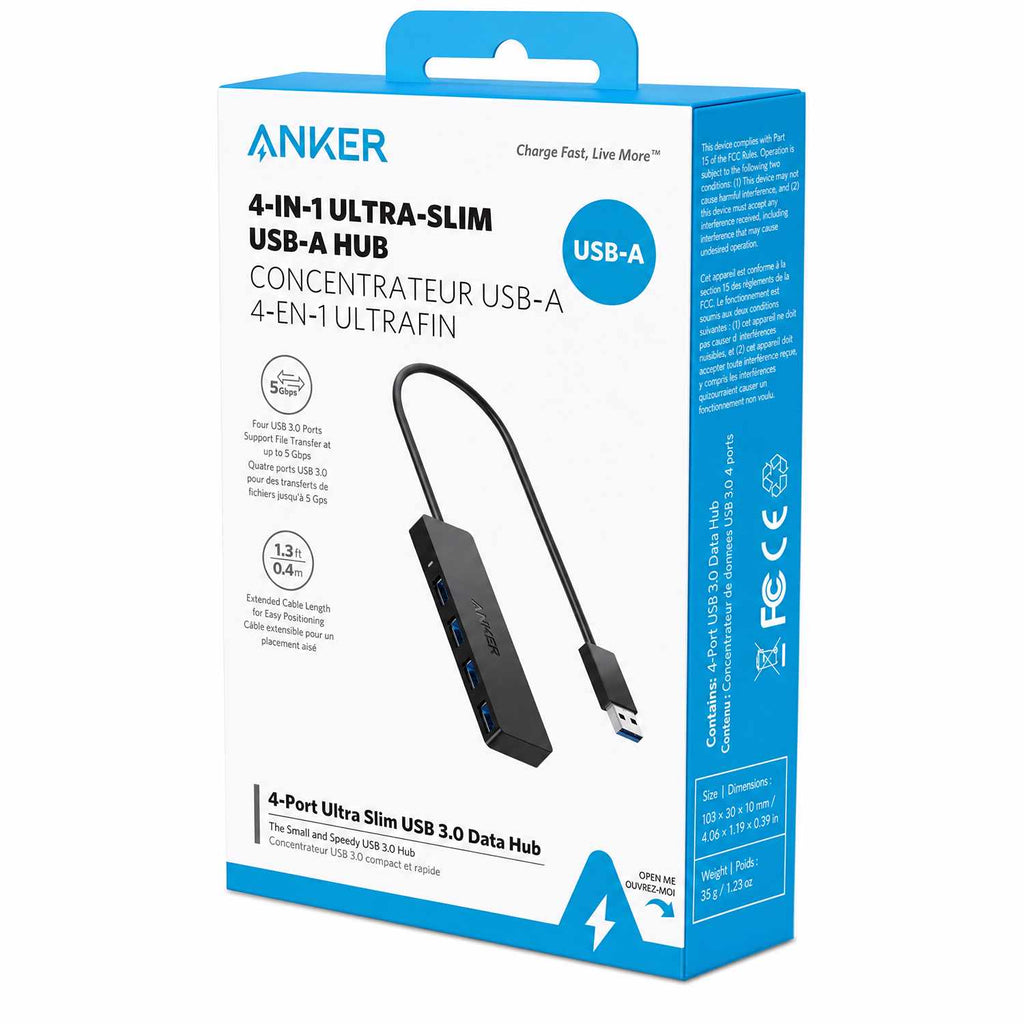 Anker Ultra Slim 4-Port USB 3.0 Data Hub Black
