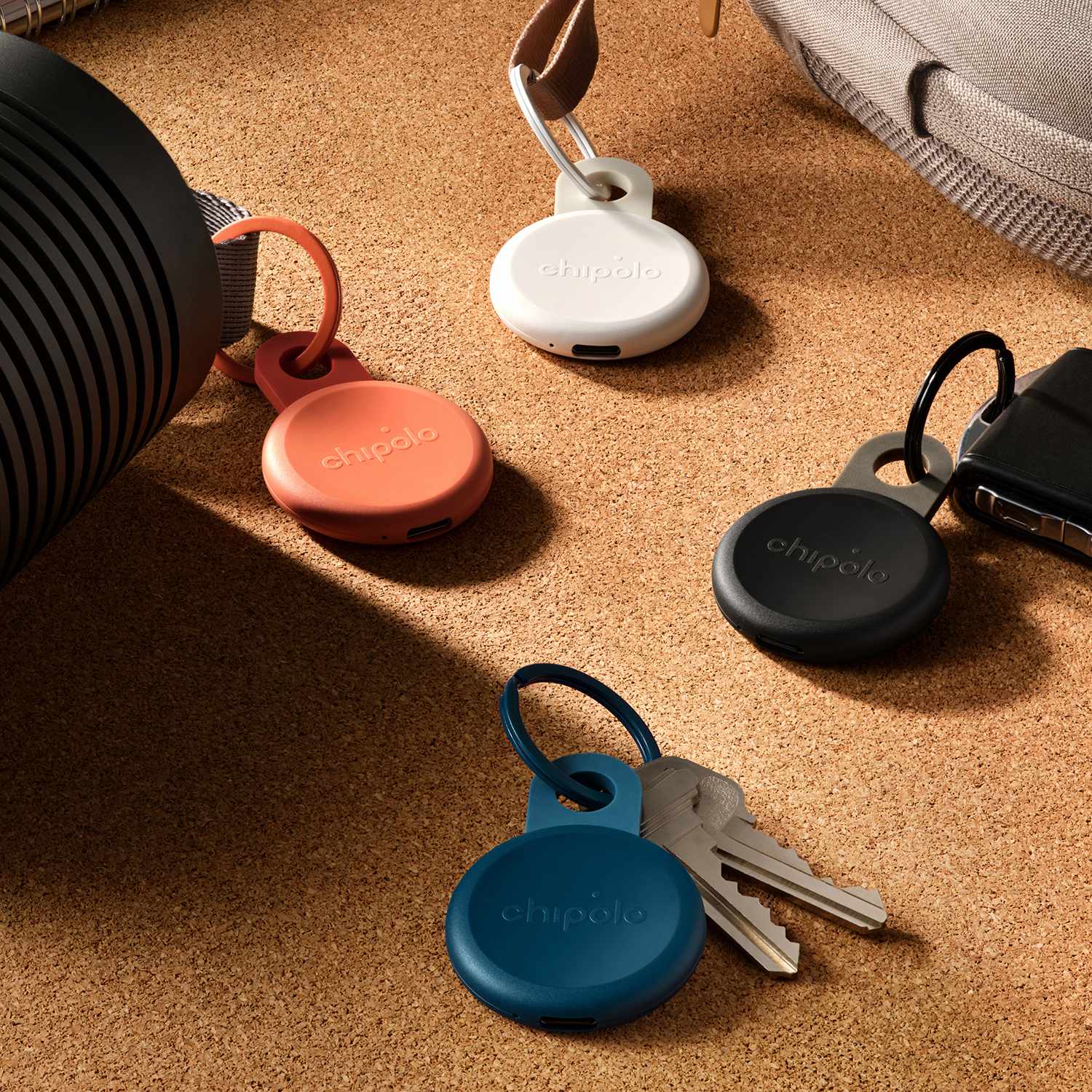 Chipolo LOOP Tracking Tag x 4 (Works with Android's Find Hub Device or Apple Find My) Charcoal/Chalk/Navy/Coral