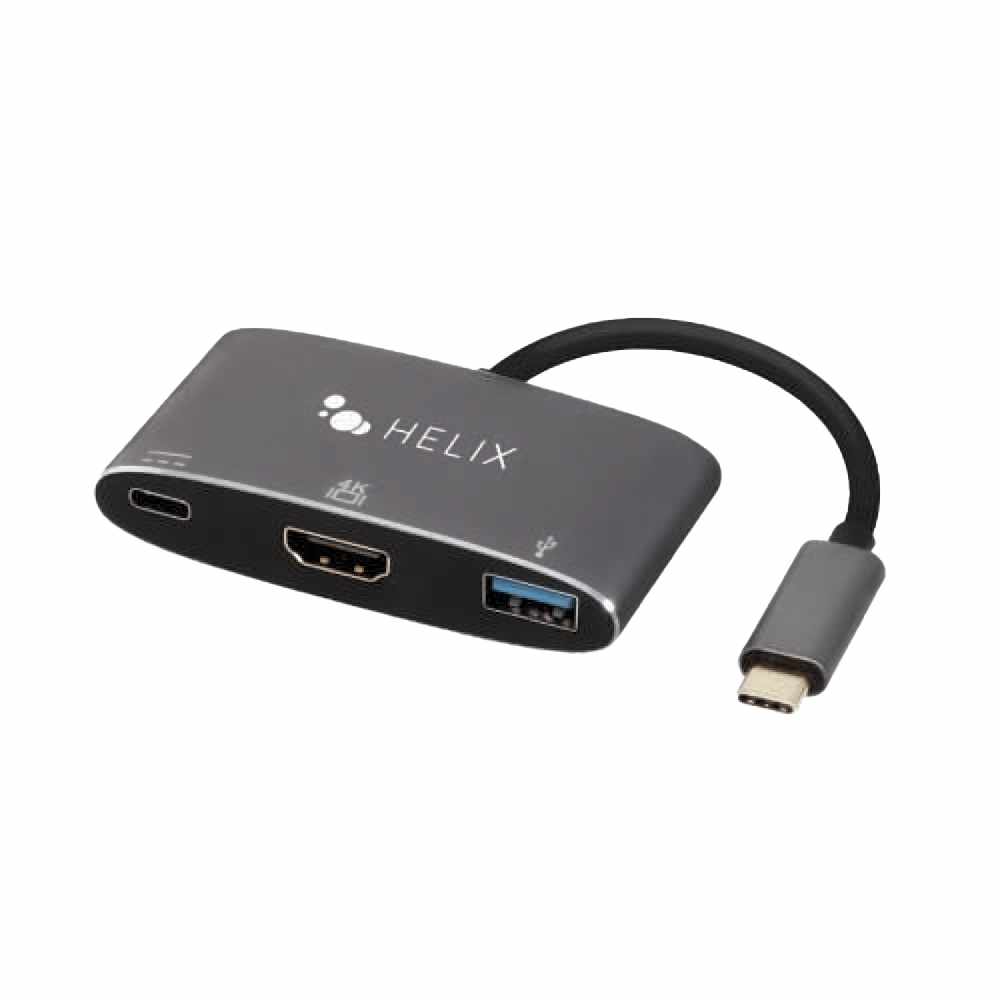 Helix/Retrak 3-in-1 USB-C Adapter with USB-A HDMI and USB-C Ports Black - GekkoTech