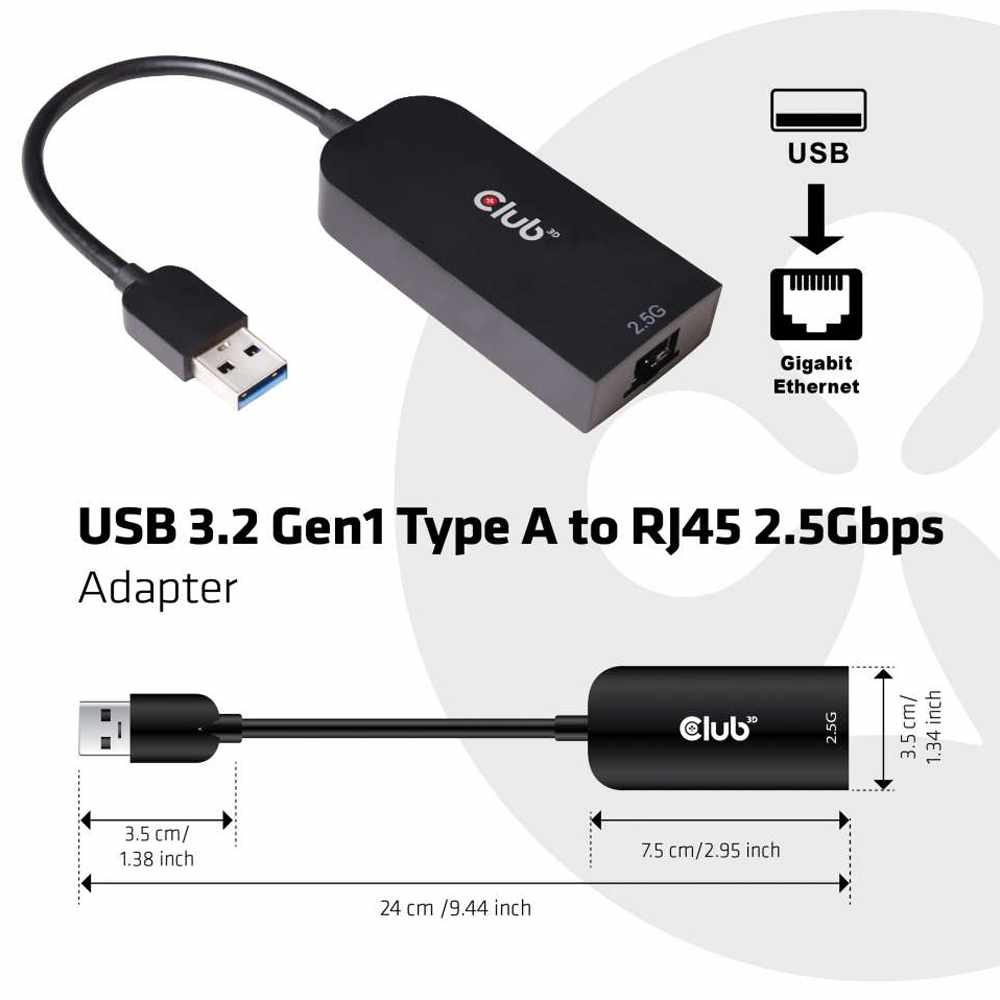 CAC1420 USB 3.1 Gen 1 to RJ45 2.5GB Ethernet Adapter Black