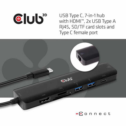 CSV1592 USB-C 7 in 1 Hub to HDMI 4K60HZ+SDTF Card Slot + 2X USB + USB-C PD + RJ45 Gray